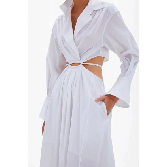 JONATHAN SIMKHAI Alex Pleated Cut Out Dress in White Medium New Nwt Shirtdress - Picture 14 of 15